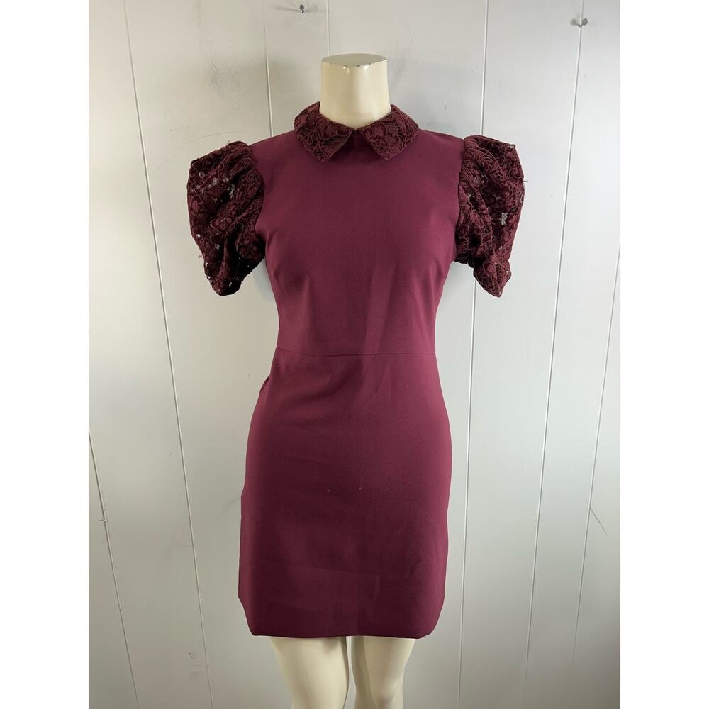 Likely Plum Lace Puff-Sleeve Mini Dress